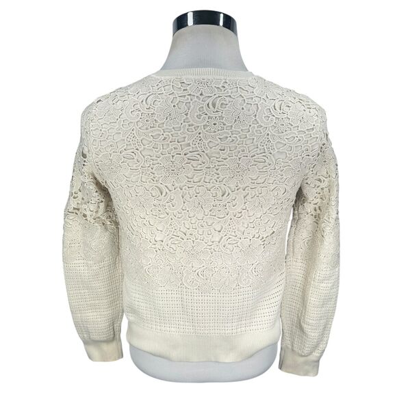 Tory Burch Sweatshirt Women’s Medium Knit Floral Lace Cream Ivory Off White - Picture 5 of 10